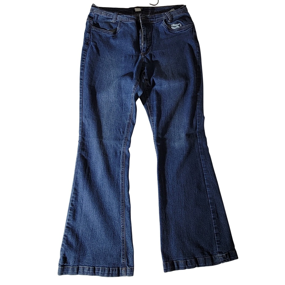 Venus Womens‎ Dark Wash Flare Leg Jeans Blue Mid Rise Stretch Denim Size 12.5